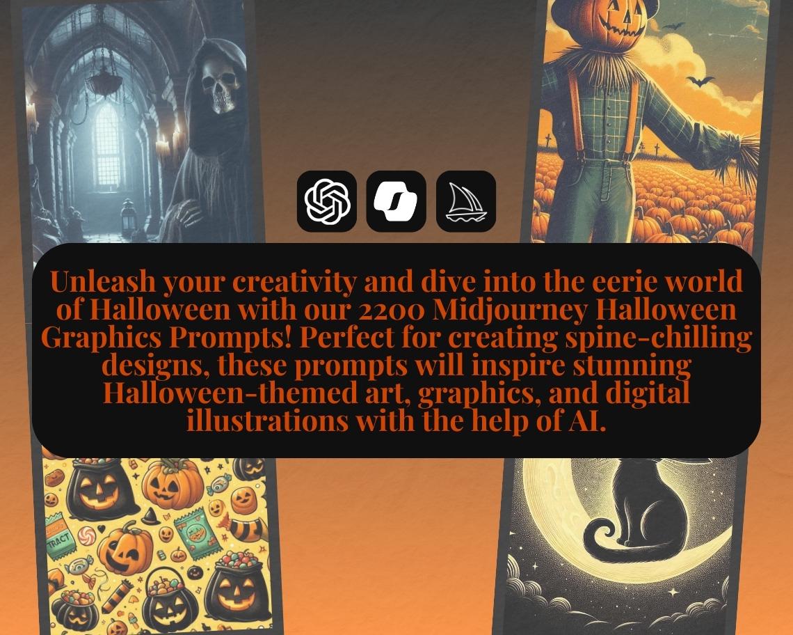 2200 Midjourney Halloween Prompts | AI Graphic Design Prompt Bundle | Automated Intelligence Prompts For Digital Halloween Graphics |