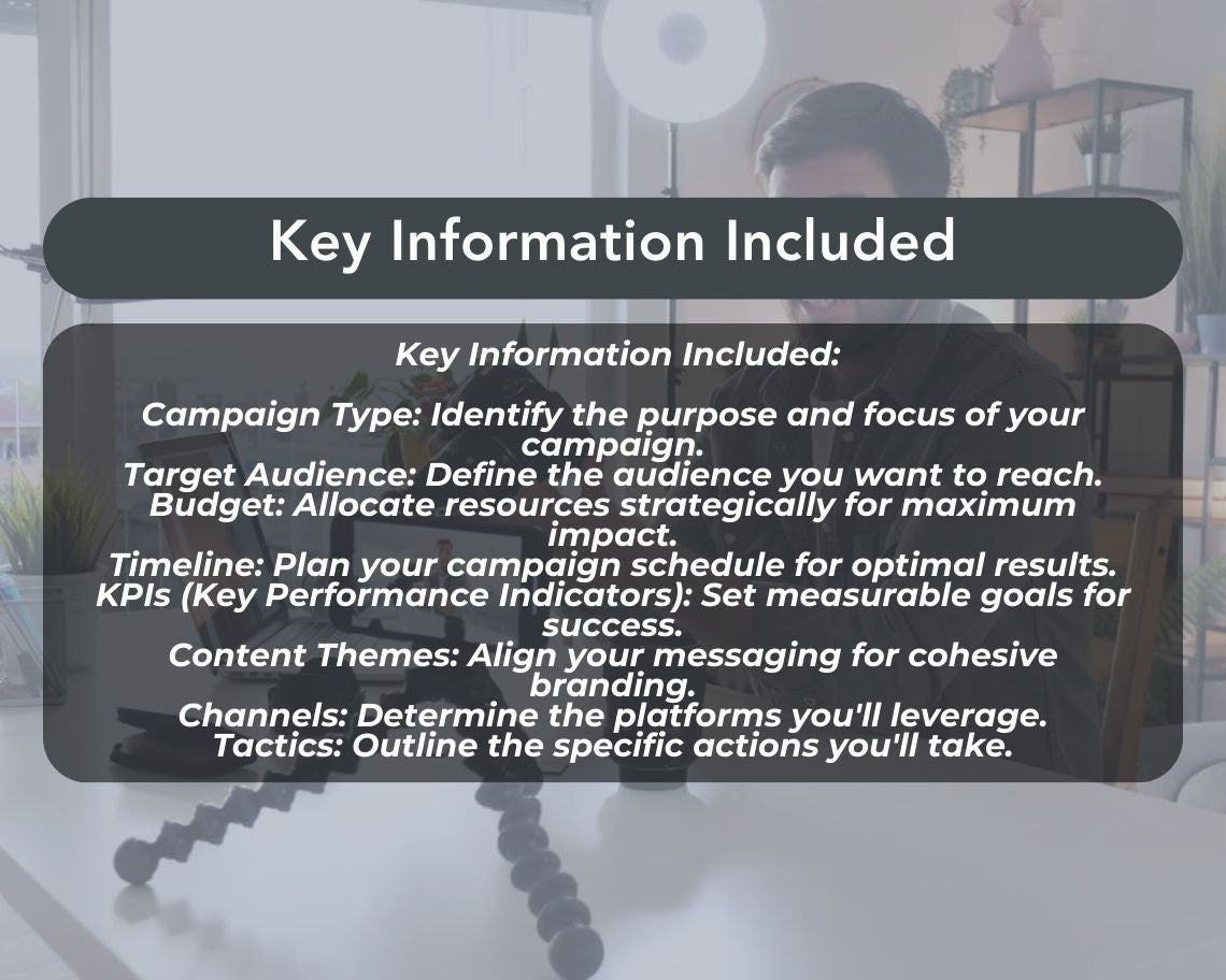 Marketing Campaign Template | Simplistic Advertising Campaign Spreadsheet | Outline Marketing Objectives | Ad Campaign Social Media Sheet