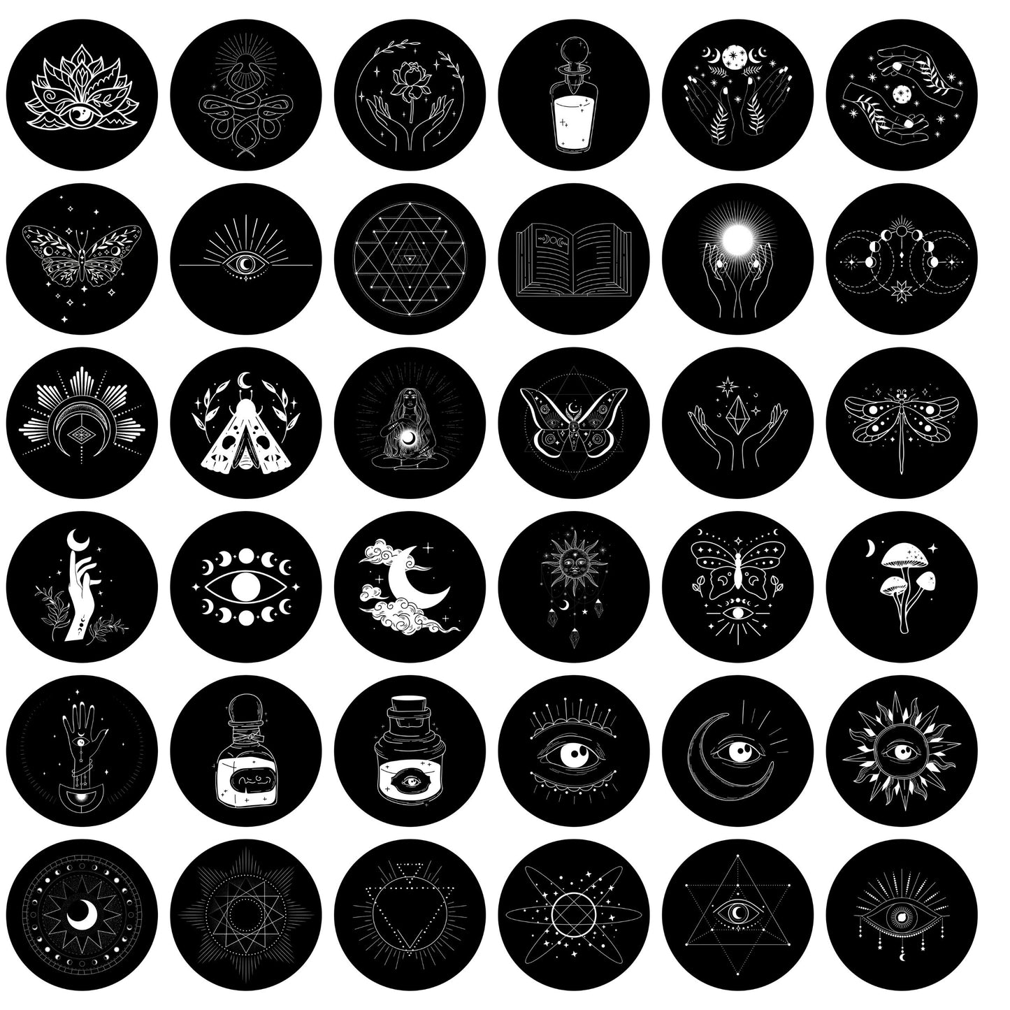 40 Instagram Highlight Covers | Black and White IG Story Icons | Celestial Aesthetic Highlight Buttons | IG Story Icons | Social Media Kit