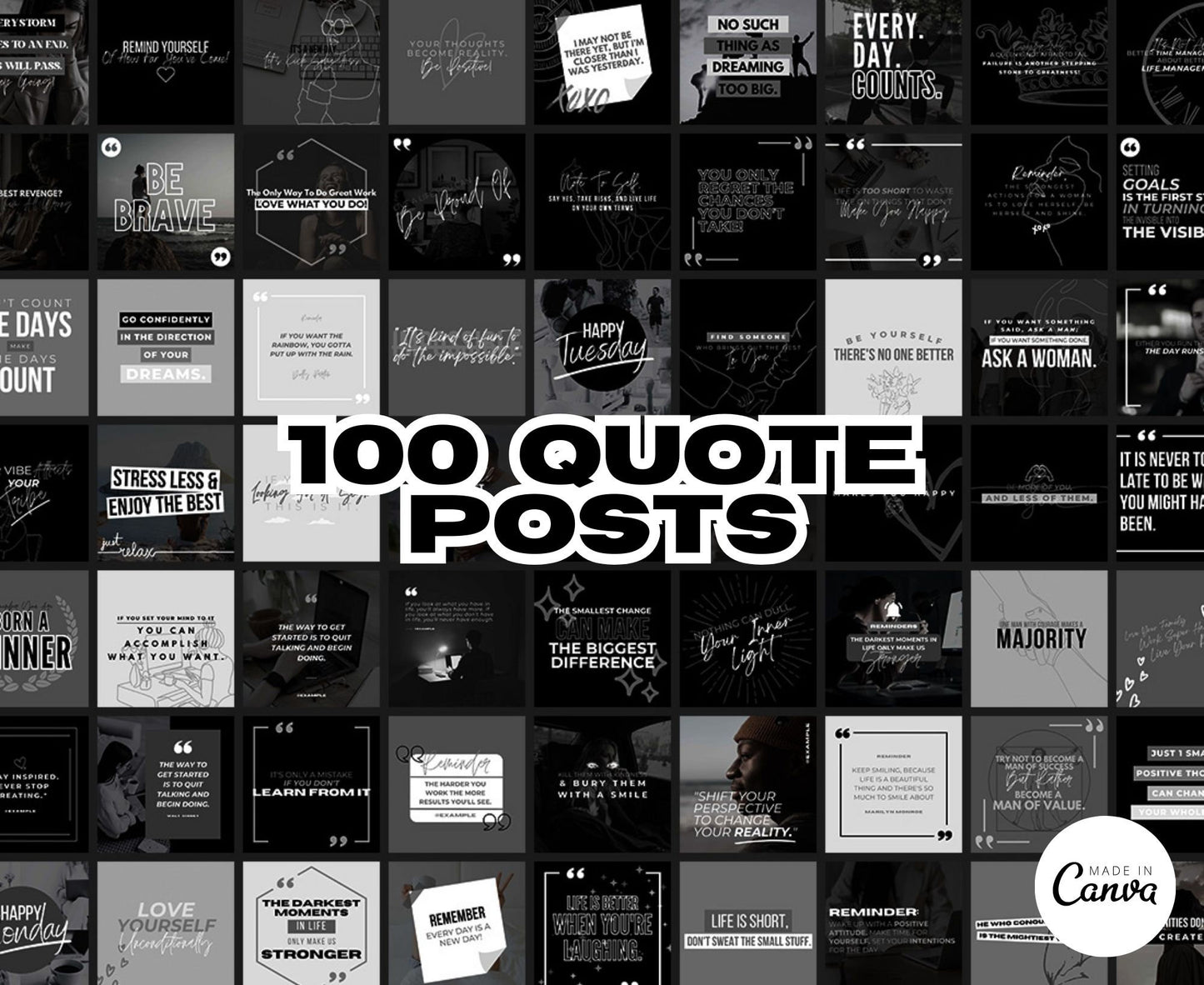 Over 625 Editable Black & White Instagram Templates for Canva | Social Media Graphics | Sleek IG Templates | Instagram Story/Post Designs