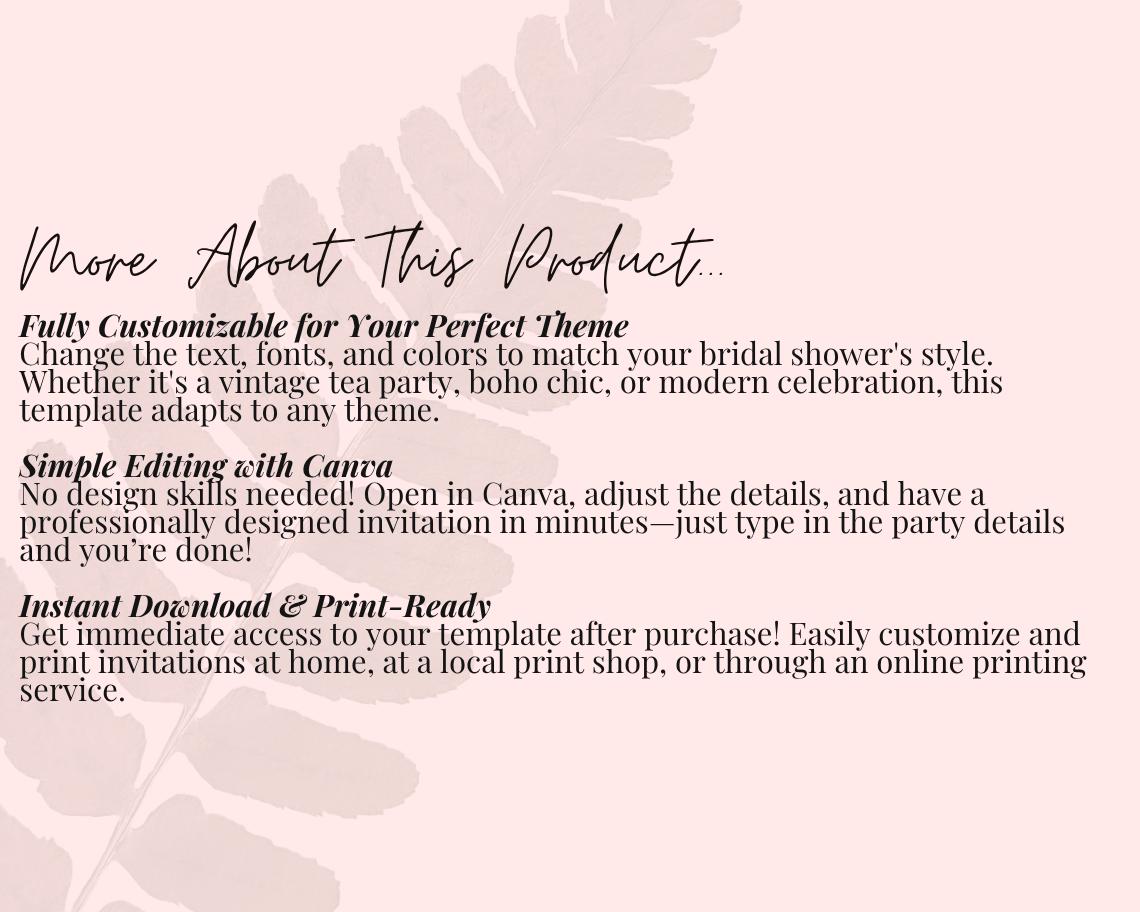 Bridal Shower Invitation Template | Editable Canva Design | Instant Download | Customizable Invitation