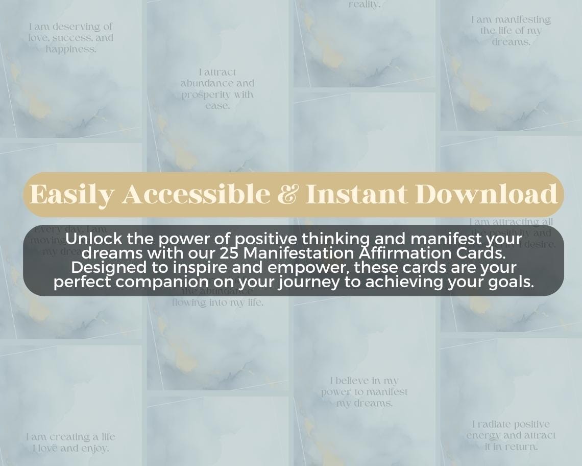 25 Manifestation Affirmation Cards | Positive Affirmations For Manifesting | Editable Canva Graphic Cards | Illustrated Design Aesthetic