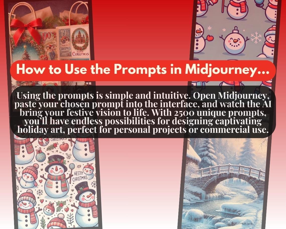 2500 Midjourney Christmas Prompts | AI Graphic Design Prompt Bundle | Automated Intelligence Prompts For Christmas Graphics Creation |