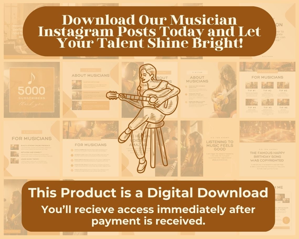 Musician Instagram Posts | 30 Social Media Graphics | Music Artist Insta Post Templates | Instagram Story and Post Designs For Viral IG