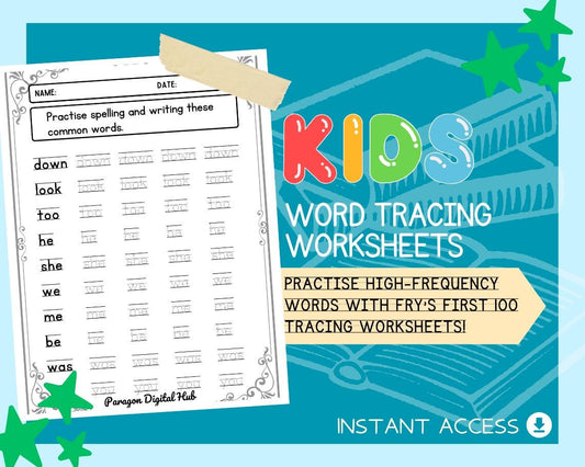 Fry’s First 100 Tracing Worksheets | 10 Printable Sight Word Pages | Early Literacy Practice for Kids & Preschoolers
