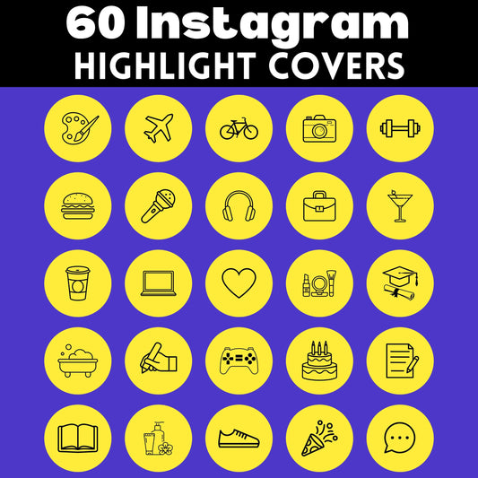 60 Instagram Highlight Covers | Yellow & Black IG Story Icons | Minimalist Aesthetic Highlight Buttons | IG Story Icons | Social Media Kit