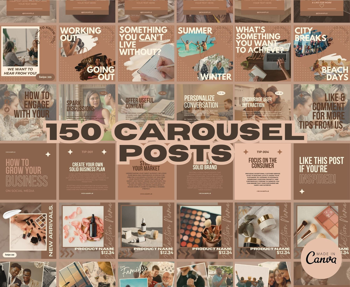 Over 625 Editable Neutral Tones Instagram Templates for Canva | Social Media Graphics | Boho IG Templates | Instagram Story/Post Designs