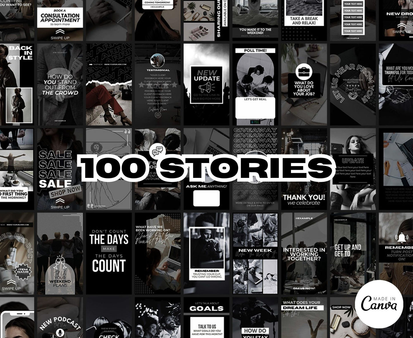 Over 625 Editable Black & White Instagram Templates for Canva | Social Media Graphics | Sleek IG Templates | Instagram Story/Post Designs