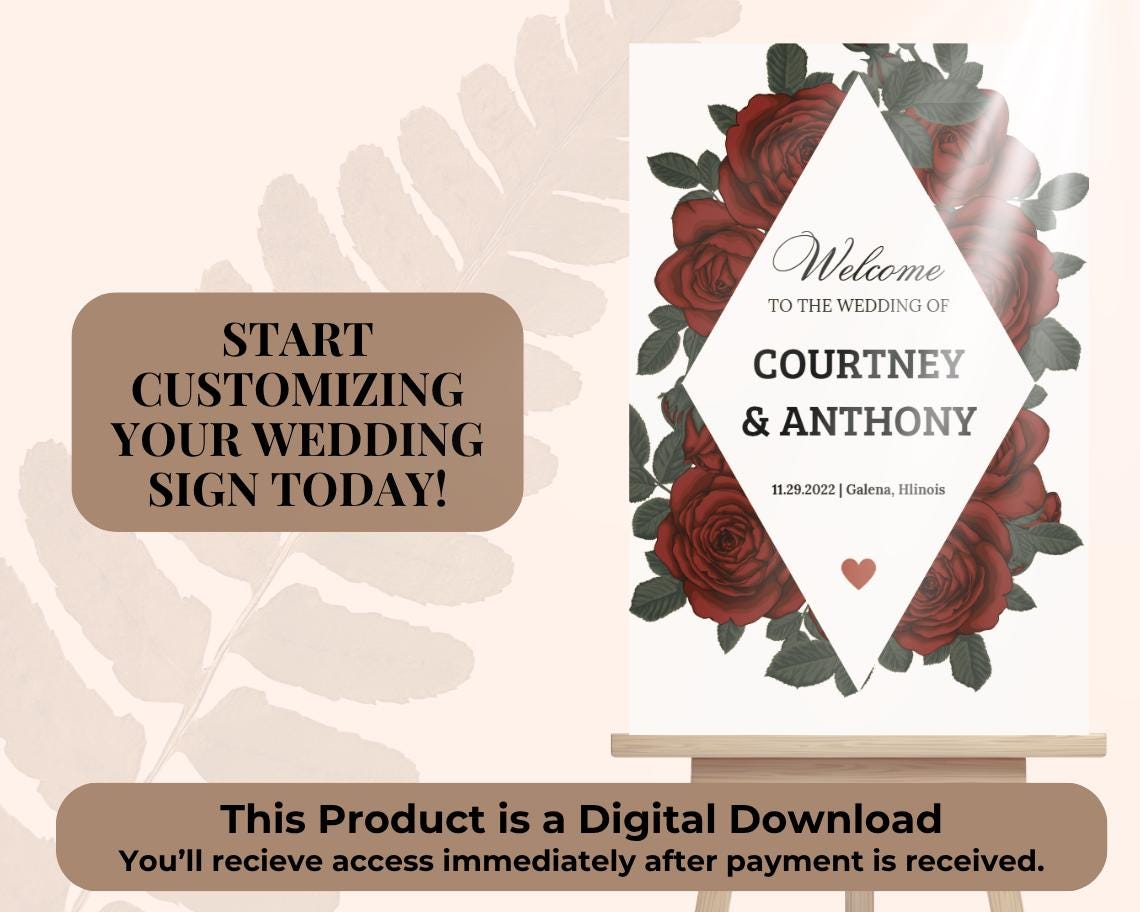 Editable Wedding Sign Template | Instant Download | Personalized Ceremony & Reception Signage