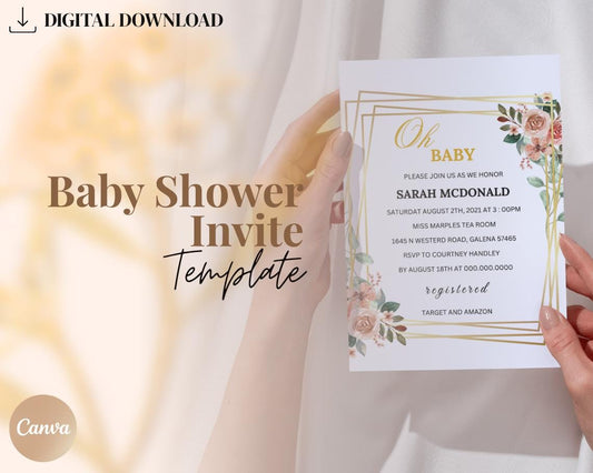 Baby Shower Invitation Template | Editable Canva Design | Instant Download | Customizable Printable Invite