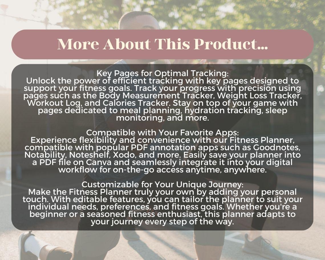 Digital Fitness Planner | Goodnotes, Ipad, Notability, Canva | Daily/Weekly/Monthly Planner | Meal Plan Health Workout & Weight Loss Tracker