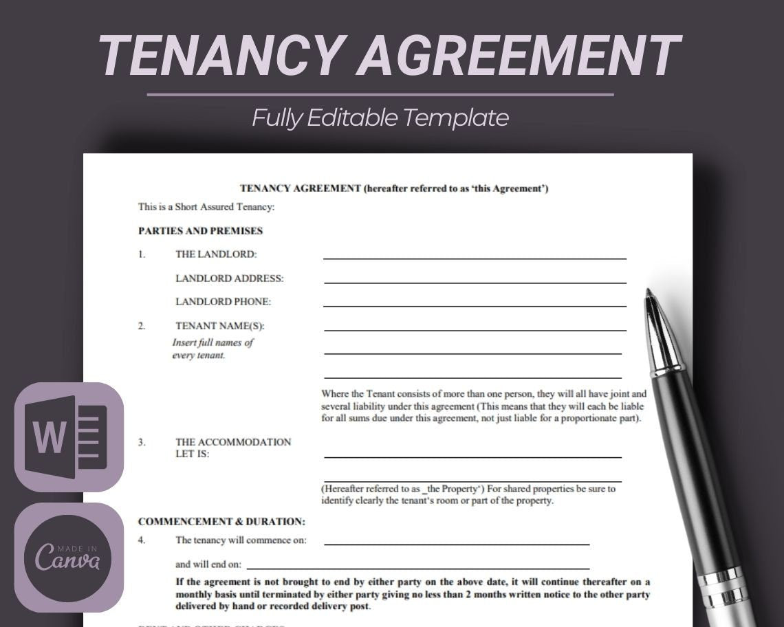 Tenancy Agreement | Legal Document Lawyer Certified Binding Contract | Save Money on Legal Fees Instant Printable Download Easy Edit