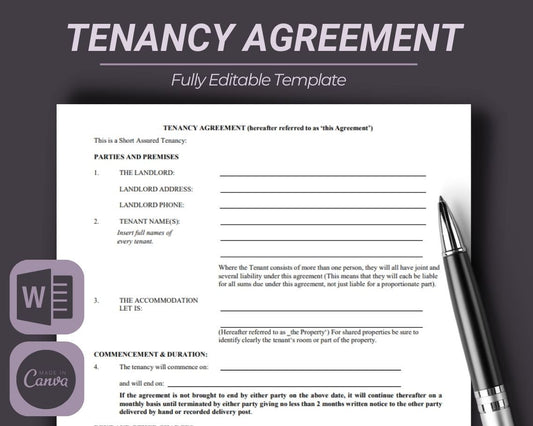 Tenancy Agreement | Legal Document Lawyer Certified Binding Contract | Save Money on Legal Fees Instant Printable Download Easy Edit