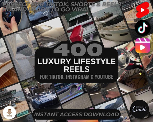 400 Luxury Liftestyle Reels | DFY Done For You Viral Clips | TikTok Instagram Reels Facebook Youtube Shorts | English HQ HD Ready To Post |