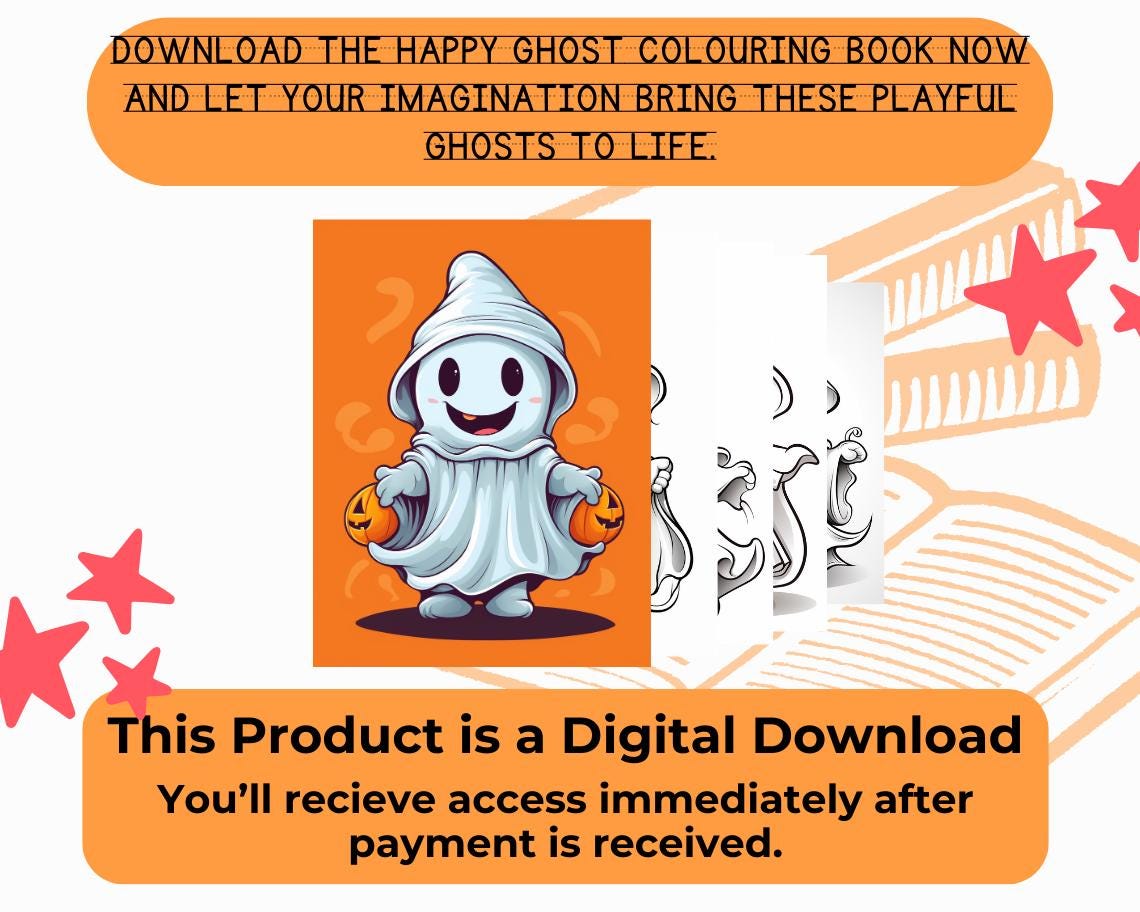 Happy Ghosts Colouring Book | 19 Friendly Ghost Themed Graphic Pages | Kids & Adults Art Books | Printable Drawing Colour Sheets All Ages |
