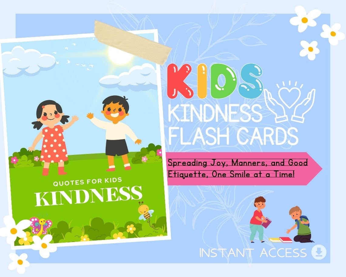 Kids Kindness Flashcards | Childrens Learning Sheet | Teach Kids & Toddlers Pages | Kids Educational Templates For Kindness and Manners