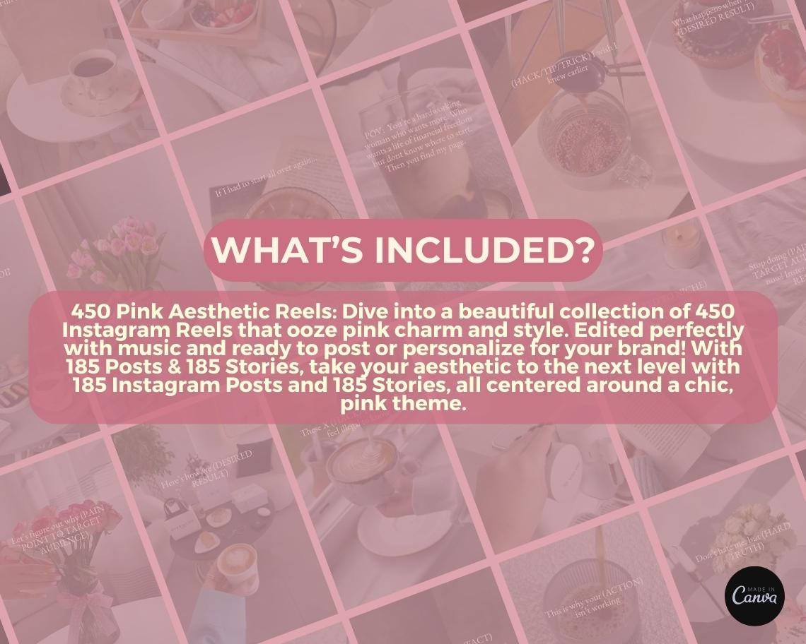 750 Pink Aesthetic Insta Reels BUNDLE | DFY Done For You Posts  | TikTok Instagram Reels Facebook Youtube Shorts | Captioned Easy Edit