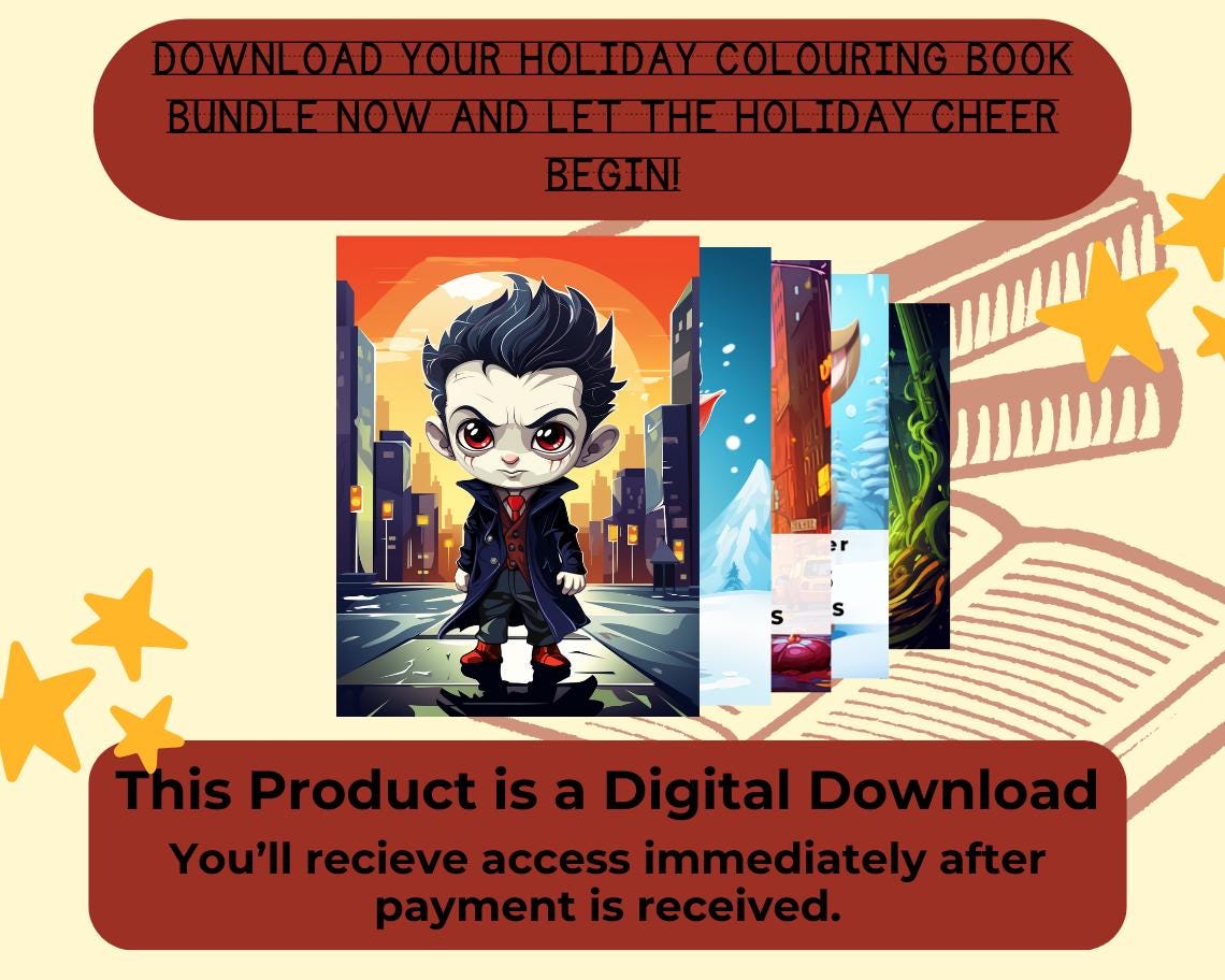 Holiday Colouring Book BUNDLE | 222 Festive Themed Graphic Pages | 16 Kids & Adults Art Books | Printable Drawing And Colour Sheets |