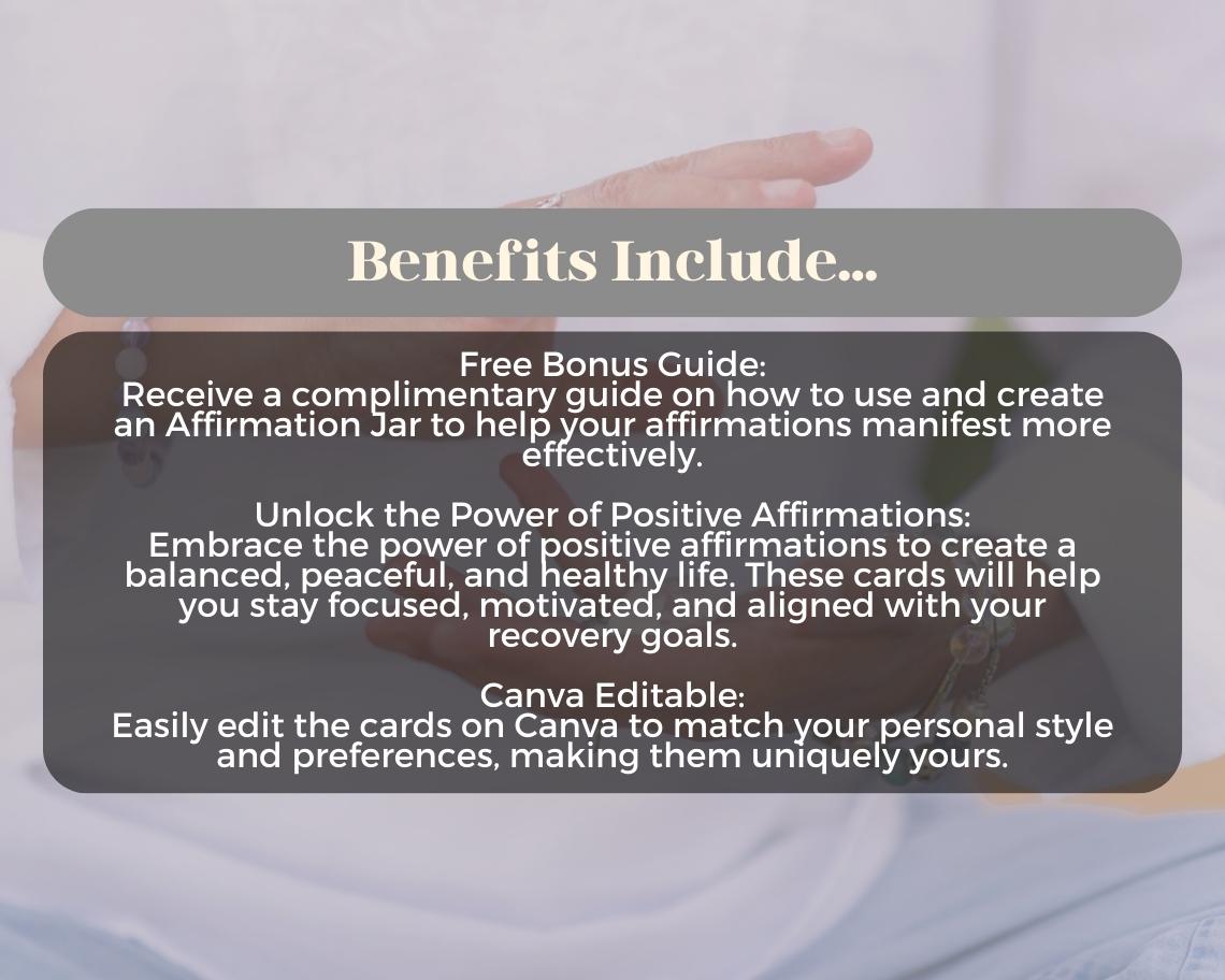 111 Holistic Recovery Affirmation Cards | Positive Affirmations For Healing | Editable Canva Graphic Cards | Illustrated Design Aesthetic