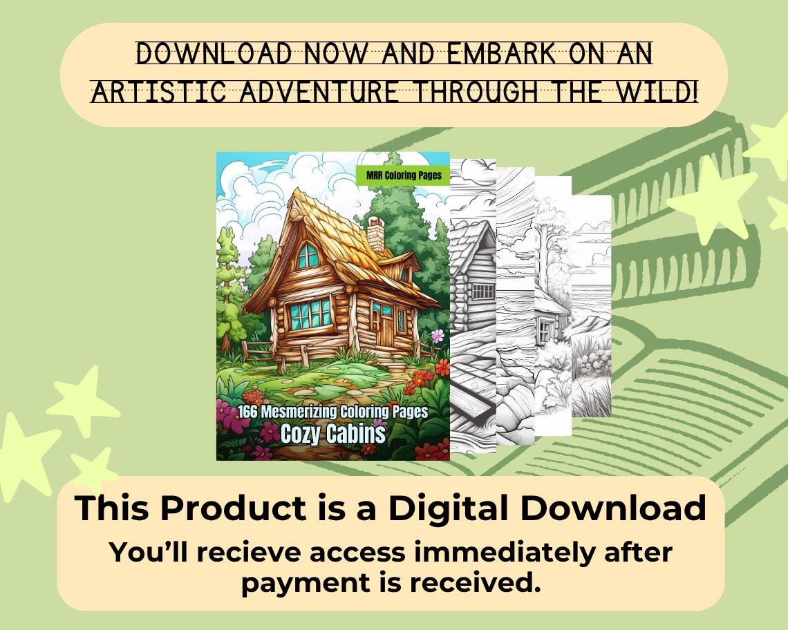 Cozy Cabins Colouring Book | 166 Cabin Themed Graphic Pages | Kids & Adults Art Books | Printable Drawing Colour Sheets For All Ages |