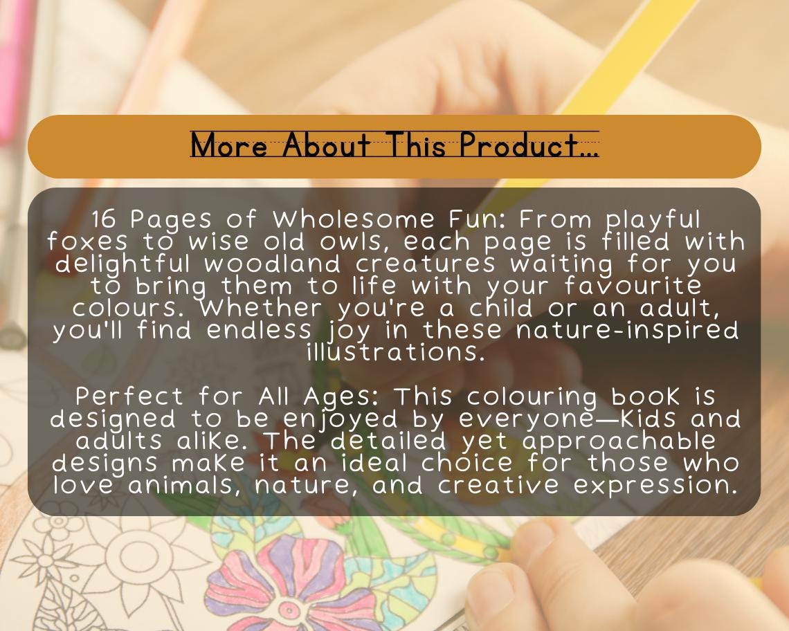 Woodland Creatures Colouring Book | 16 Animal Themed Graphic Pages | Kids & Adults Art Books | Printable Drawing Colour Sheets All Ages |