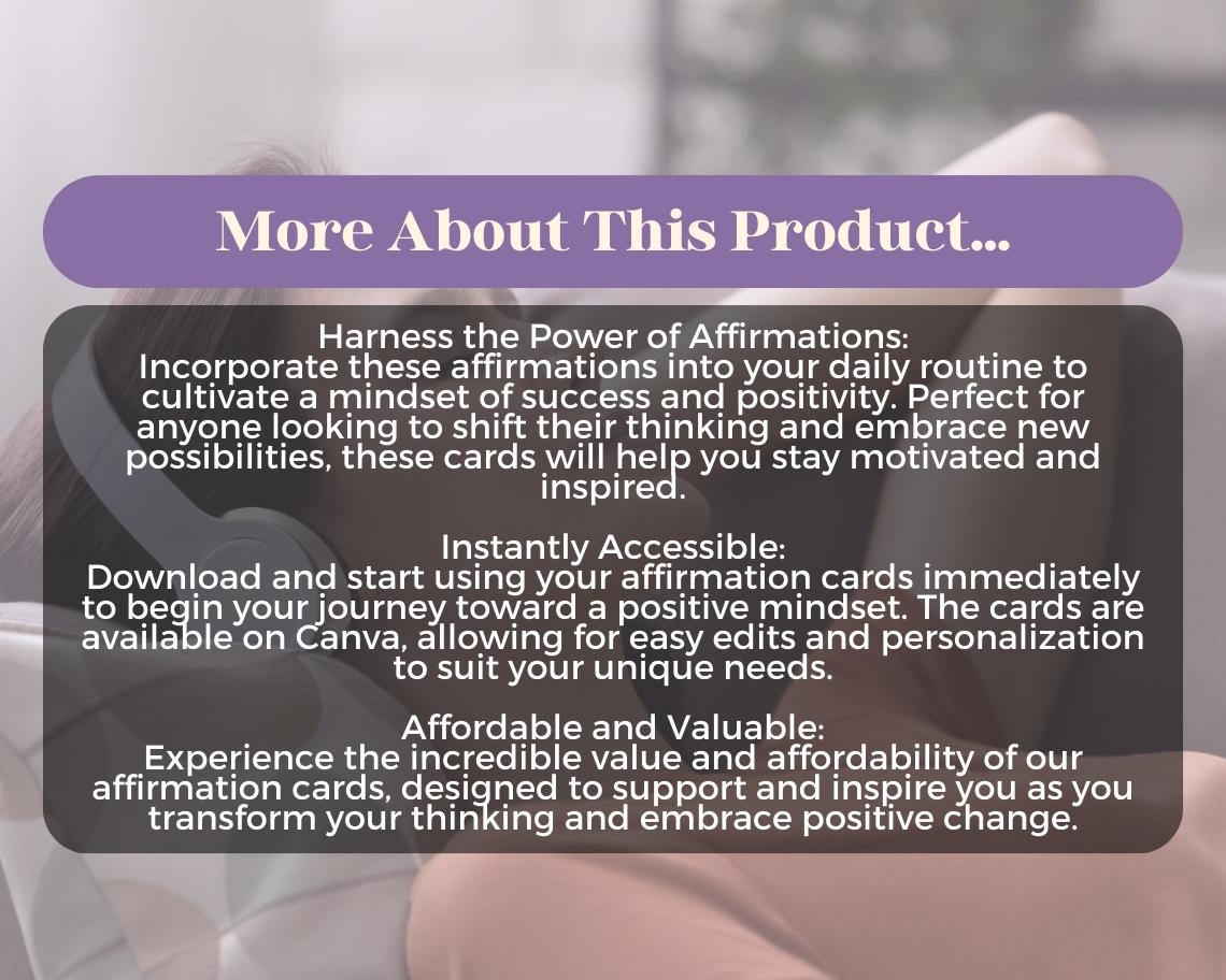 30 Mindset Shift Affirmation Cards | Positive Affirmations For Mindset Change | Editable Canva Graphic Cards | Illustrated Design Aesthetic