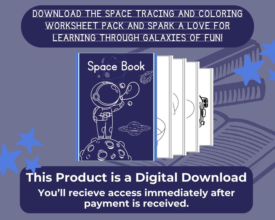 Space Tracing and Coloring Worksheets | 22 Printable Pages | Preschool Learning Activity for Kids | Rockets, Planets & More