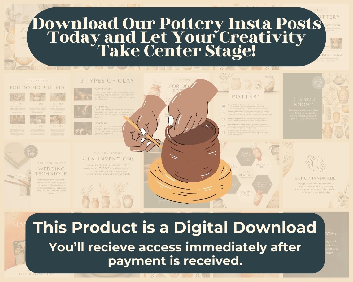 Pottery Instagram Posts | 50 Social Media Graphics | Ceramic Insta Post Templates | Instagram Story and Post Designs For Viral IG