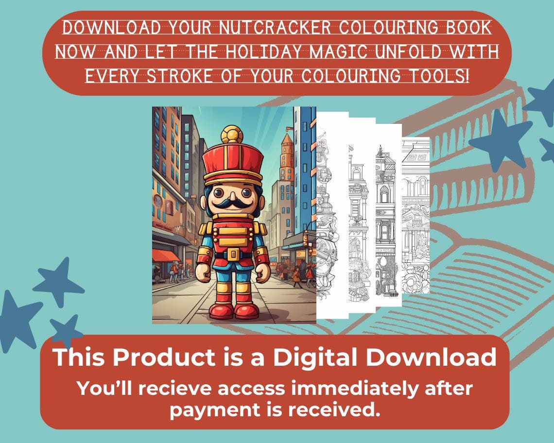Nutcracker Colouring Book | 10 Nutcracker Themed Graphic Pages | Kids & Adults Art Books | Printable Drawing Colour Sheets For All Ages |