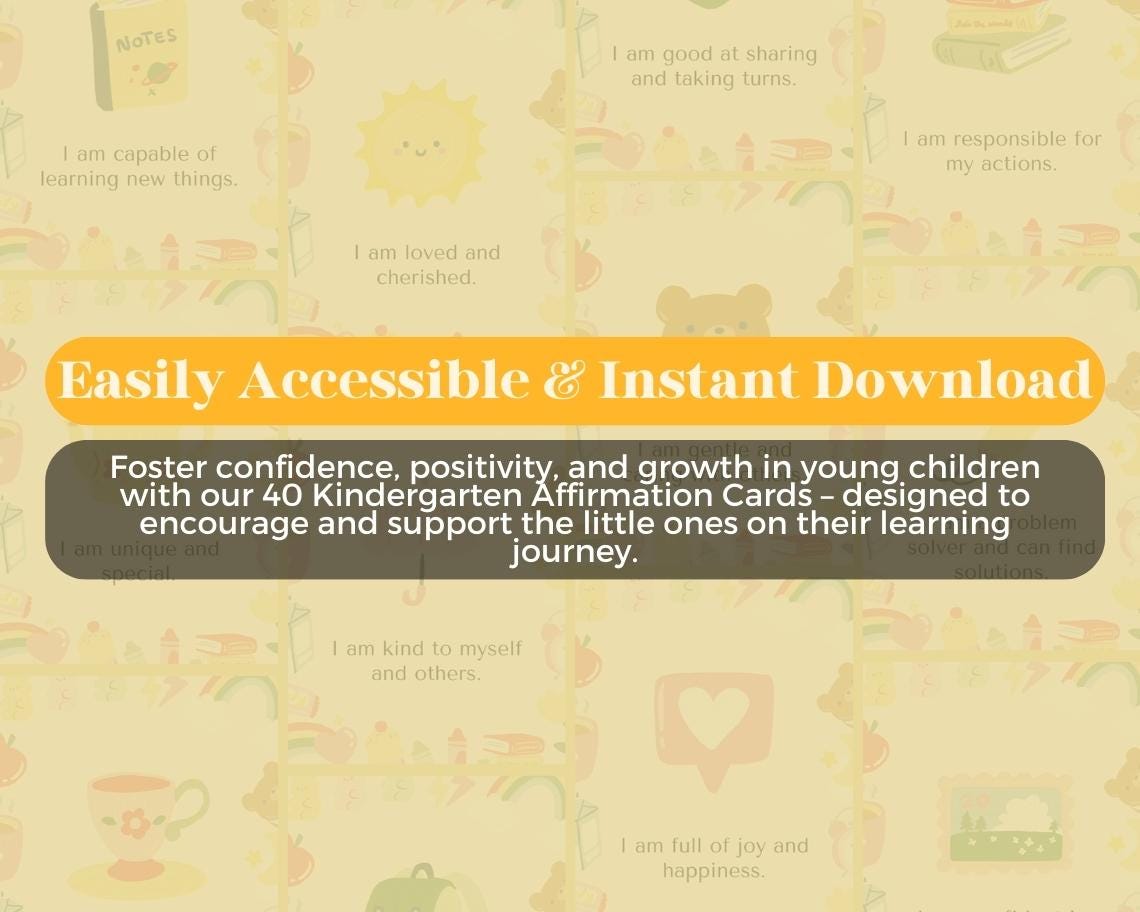 40 Kindergarten Affirmation Cards | Positive Affirmations For Preschool Kids | Editable Canva Graphic Cards | Children Illustrated Aesthetic