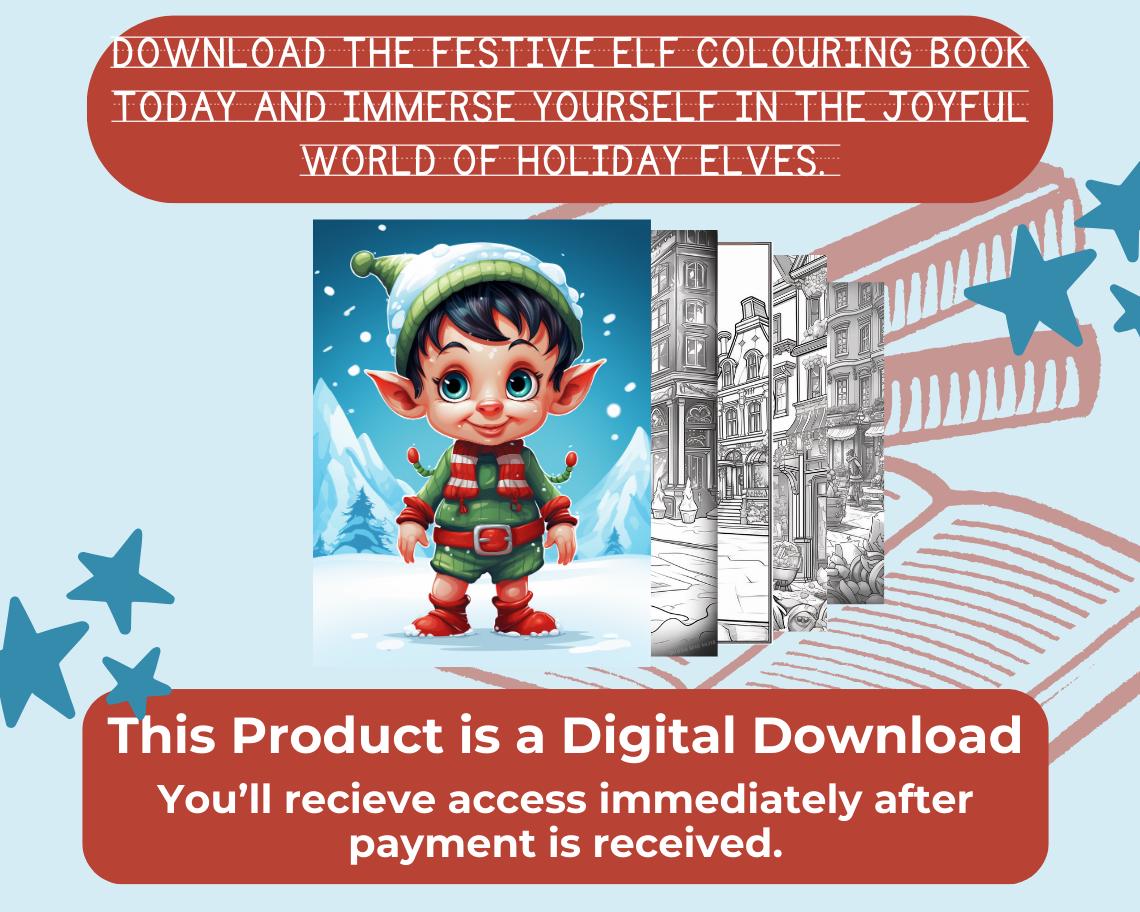Festive Elf Colouring Book | 16 Santa's Elves Themed Graphic Pages | Kids & Adults Art Books | Printable Drawing Colour Sheets All Ages |