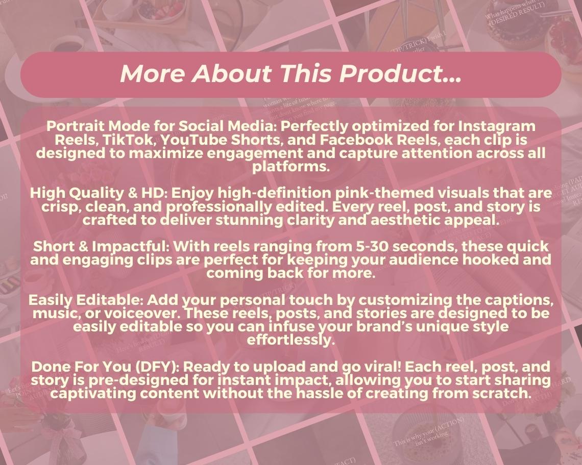 750 Pink Aesthetic Insta Reels BUNDLE | DFY Done For You Posts  | TikTok Instagram Reels Facebook Youtube Shorts | Captioned Easy Edit
