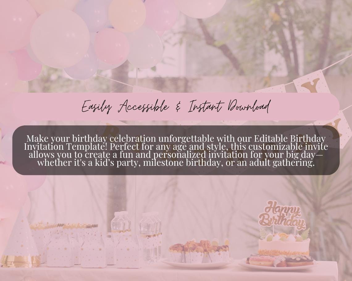 Birthday Invitation Template | Editable Canva Design | Instant Download | Customizable Printable Invite