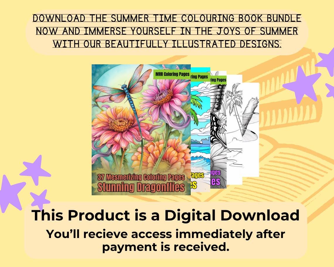 Summer Time Colouring Book BUNDLE | 363 Summer Graphic Pages | 3 Kids & Adults Art Books | Printable Drawing Colour Sheets All Ages |