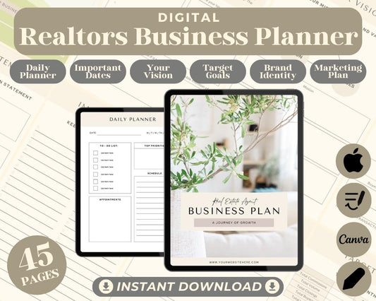 Realtors Business Planner | Goodnotes, Ipad, Notability, Canva | Daily/Weekly/Monthly Planner | Real Estate Management Estate Agent Tracker
