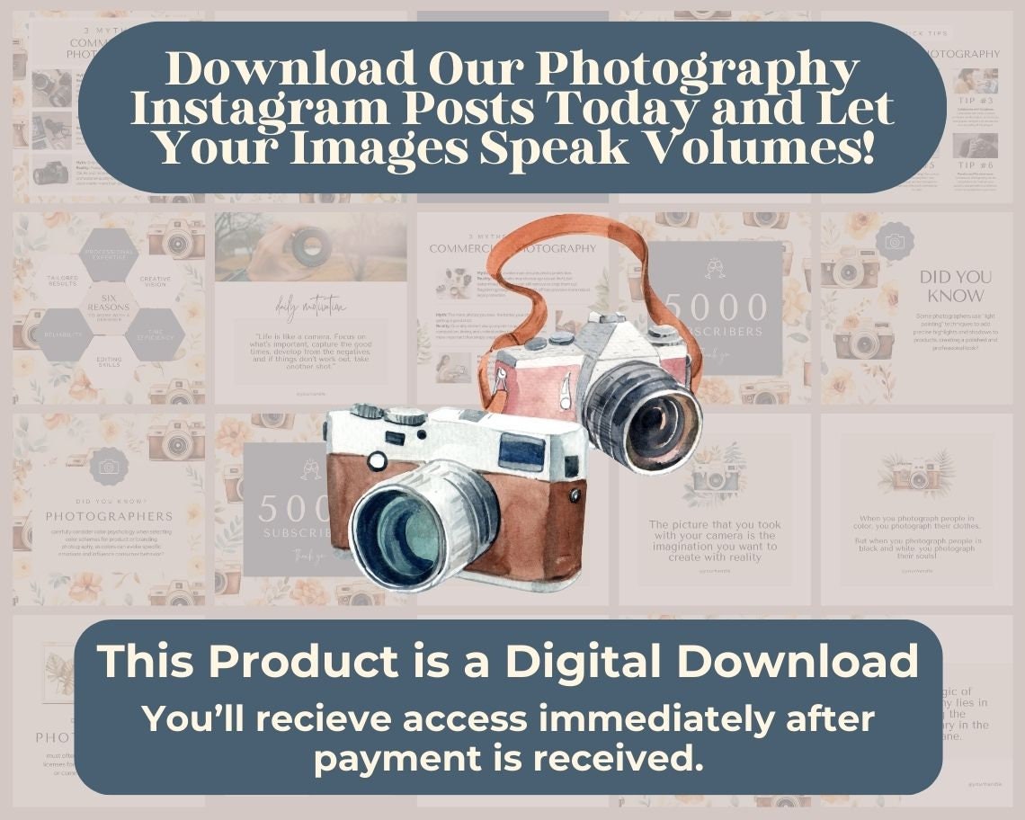 Photography Instagram Posts | 50 Social Media Graphics | Shutterbug Insta Post Templates | Instagram Story and Post Designs For Viral IG