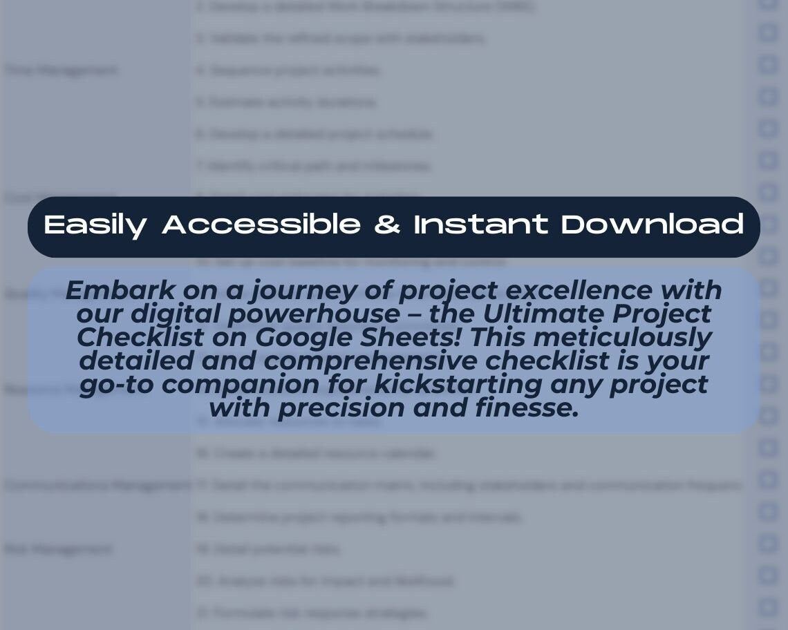 ULTIMATE Project Checklist | Organiser Spreadsheet for Business Projects | Editable Check List Project Planner & Organisation Tool
