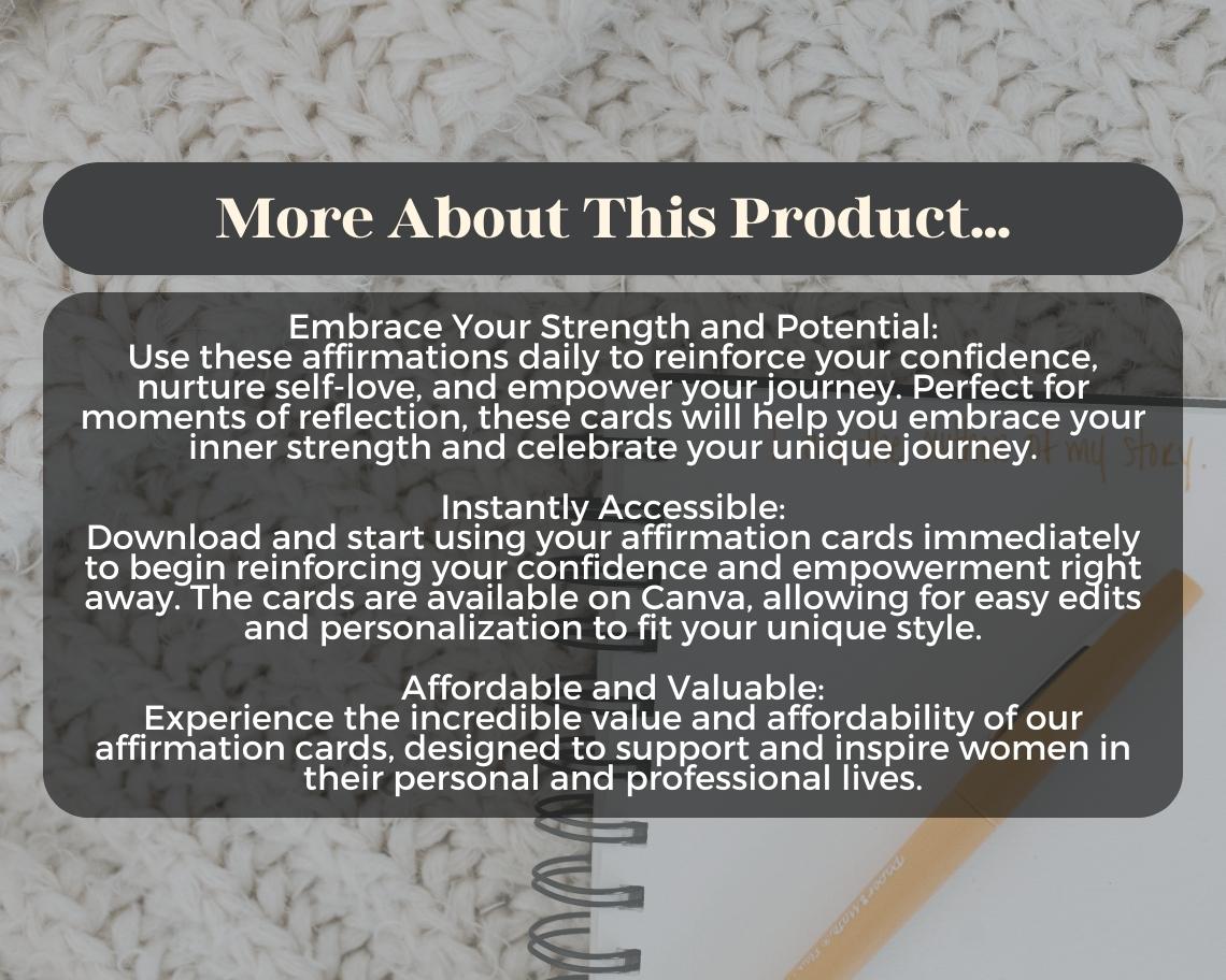 50 Womens Affirmation Cards | Positive Affirmations For Womanhood | Editable Canva Graphic Cards | Minimal & Illustrated Aesthetic