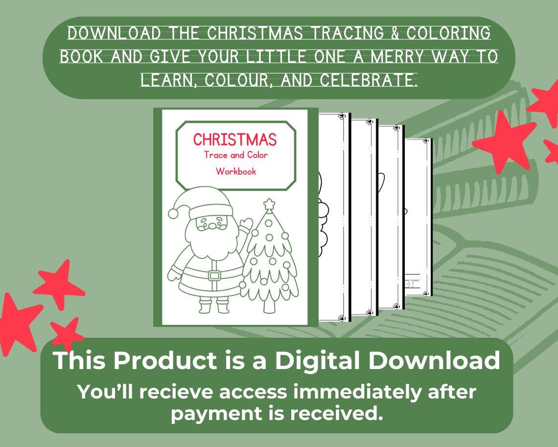 Christmas Tracing & Coloring Book | 22 Printable Holiday Worksheets for Kids | Santa, Reindeer, Snow and More