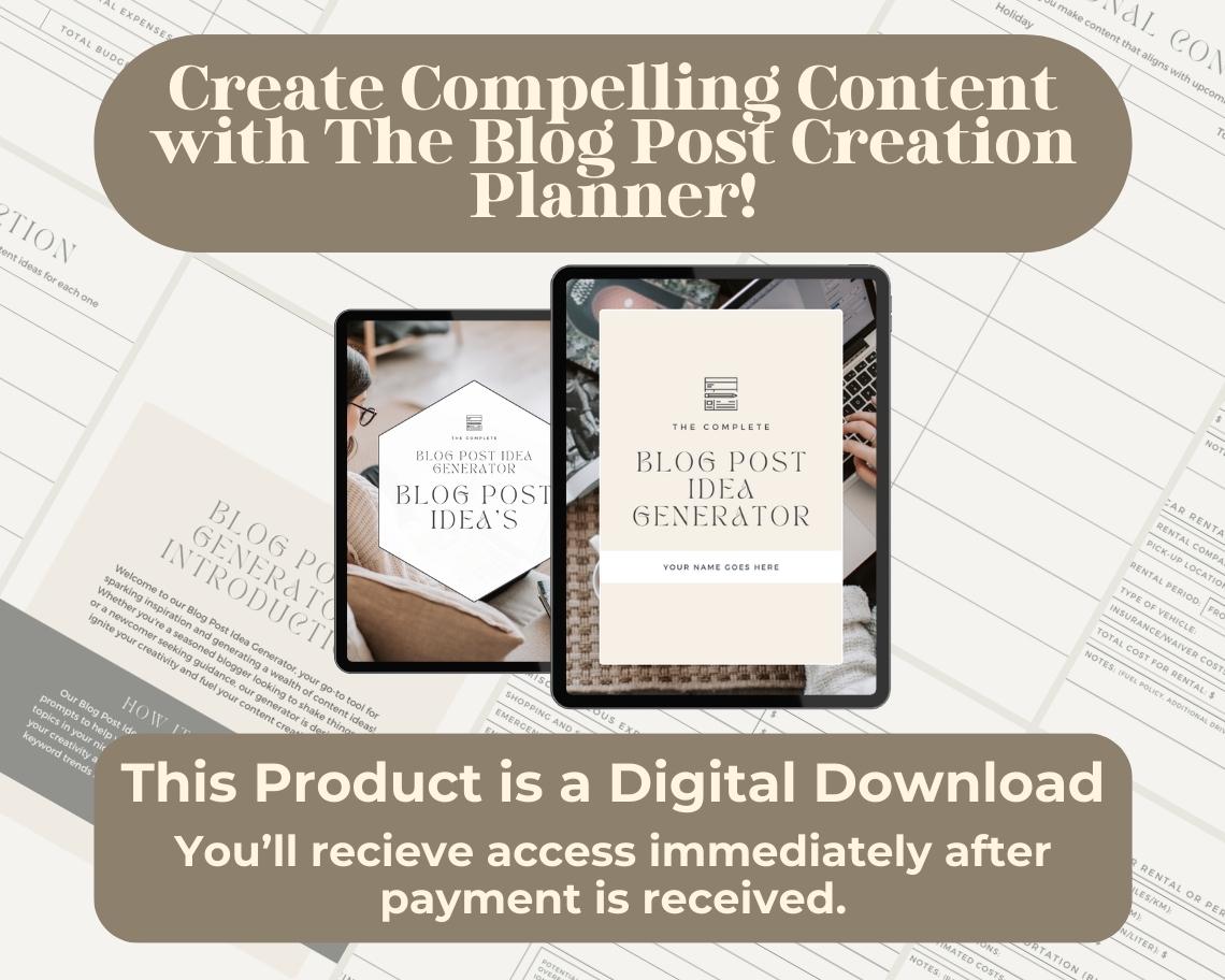 Blog Post Planner | Goodnotes, Ipad, Notability, Canva | Blogging Idea Planner | Bloggers Topic & Posting Inspiration Tracker For Engagement