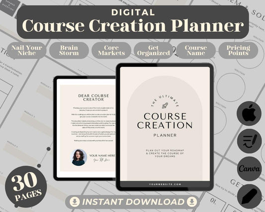 Course Creation Planner | Goodnotes, Ipad, Notability, Canva | Daily/Weekly/Monthly Planner | Course Maker Ebook and Guide Tracker