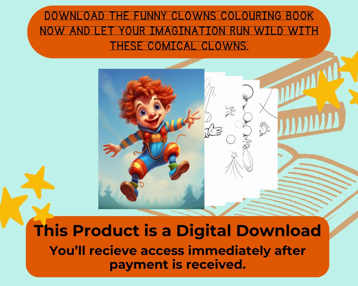 Funny Clown Colouring Book | 14 Carnival Themed Graphic Pages | Kids & Adults Art Books | Printable Drawing Colour Sheets All Ages |