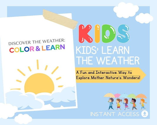 Kids Learn The Weather | Childrens Learning Sheet | Teach Kids & Toddlers Pages | Kids Educational Templates For Learning Weather