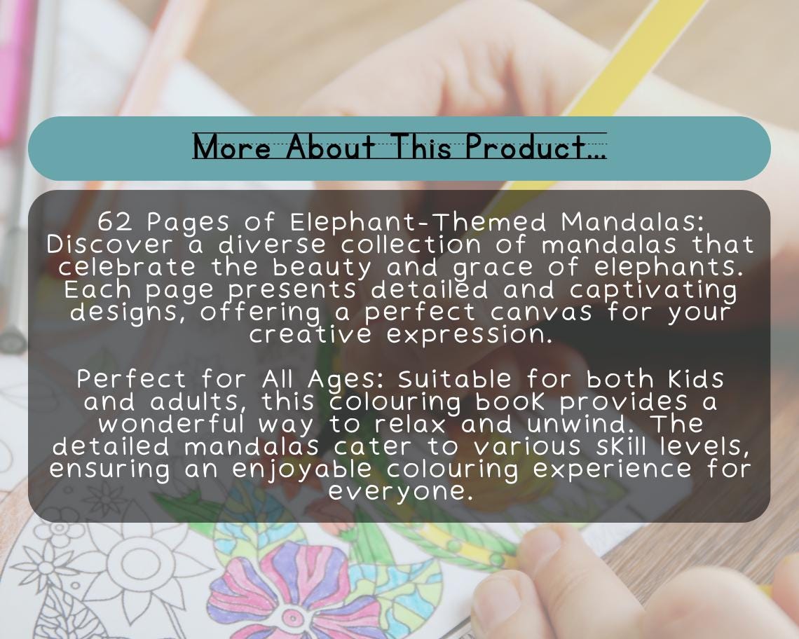 Elephant Mandala Colouring Book | 62 Elephant Themed Graphic Pages | Kids & Adults Art Books | Printable Drawing Colour Sheets All Ages |
