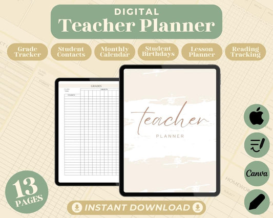 Teacher Planner | Goodnotes, Ipad, Notability, Canva | Lesson Teaching Planner | Studying & Educational Learning Digital Tracker