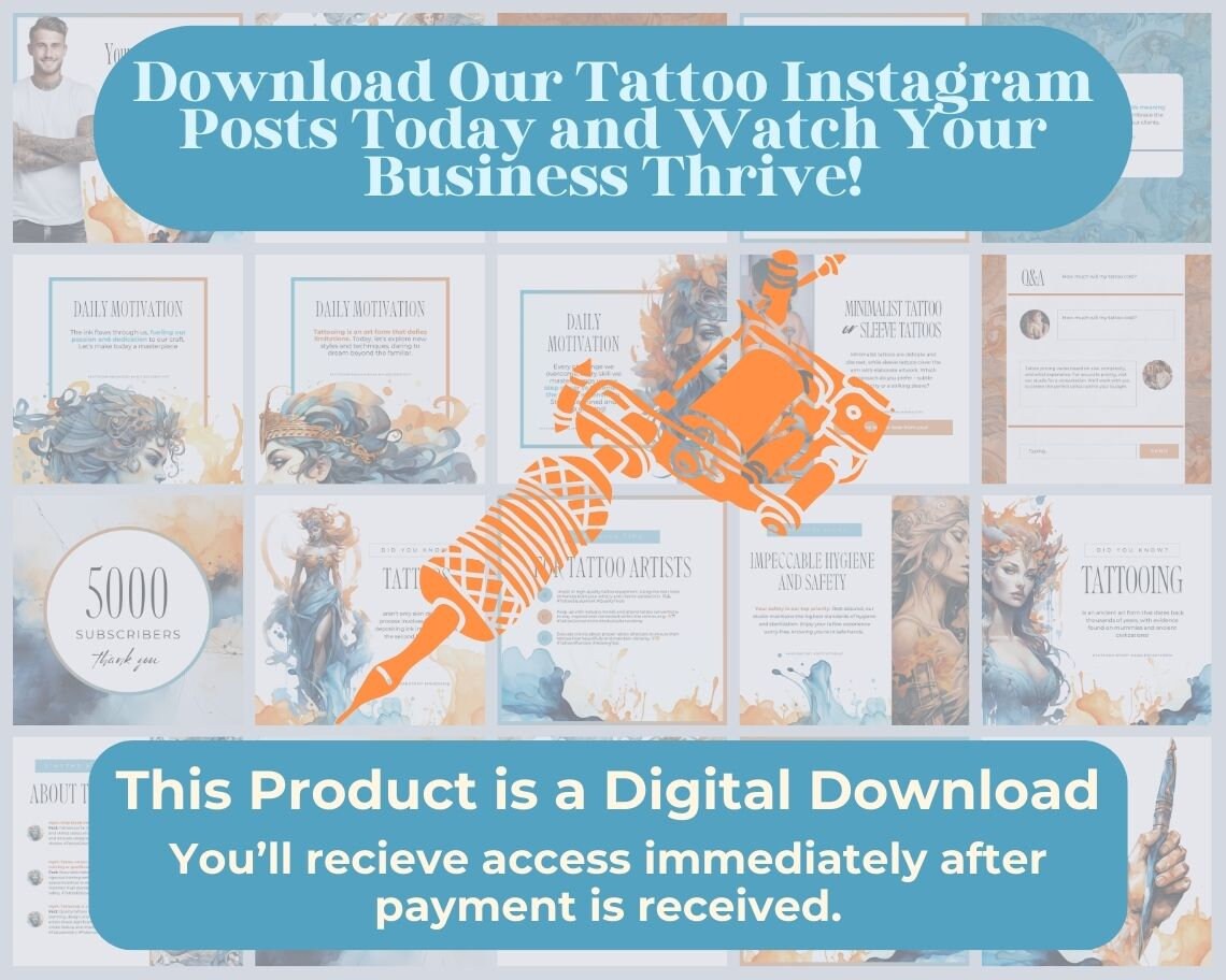 Tattoo Instagram Posts | 30 Social Media Graphics | Tattoo Artist Insta Post Templates | Instagram Story and Post Designs For Viral IG