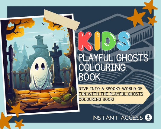 Playful Ghosts Colouring Book | 17 Spectral Themed Graphic Pages | Kids & Adults Art Books | Printable Drawing Colour Sheets All Ages |