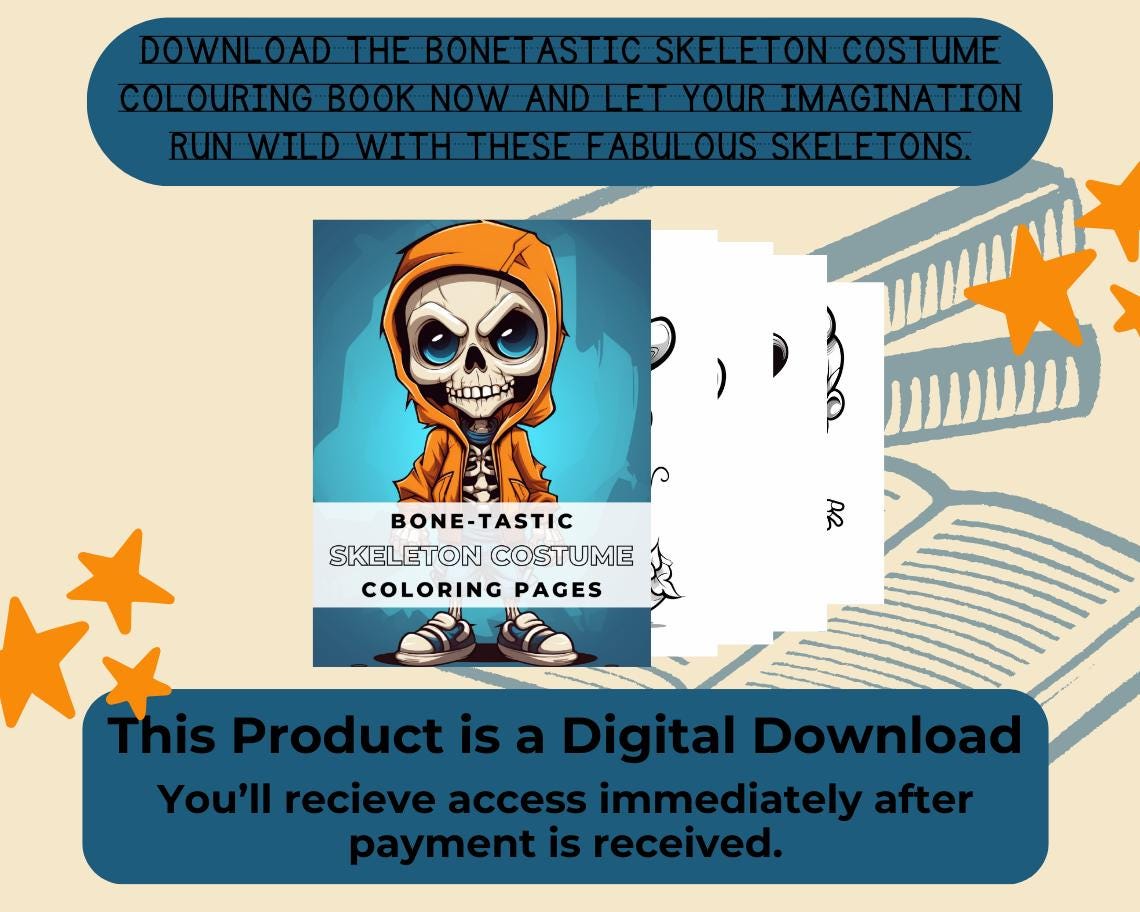 Skeleton Colouring Book | 16 Bone-Tastic Skelly Costume Graphic Pages | Kids & Adults Art Books | Printable Drawing Colour Sheets All Ages |