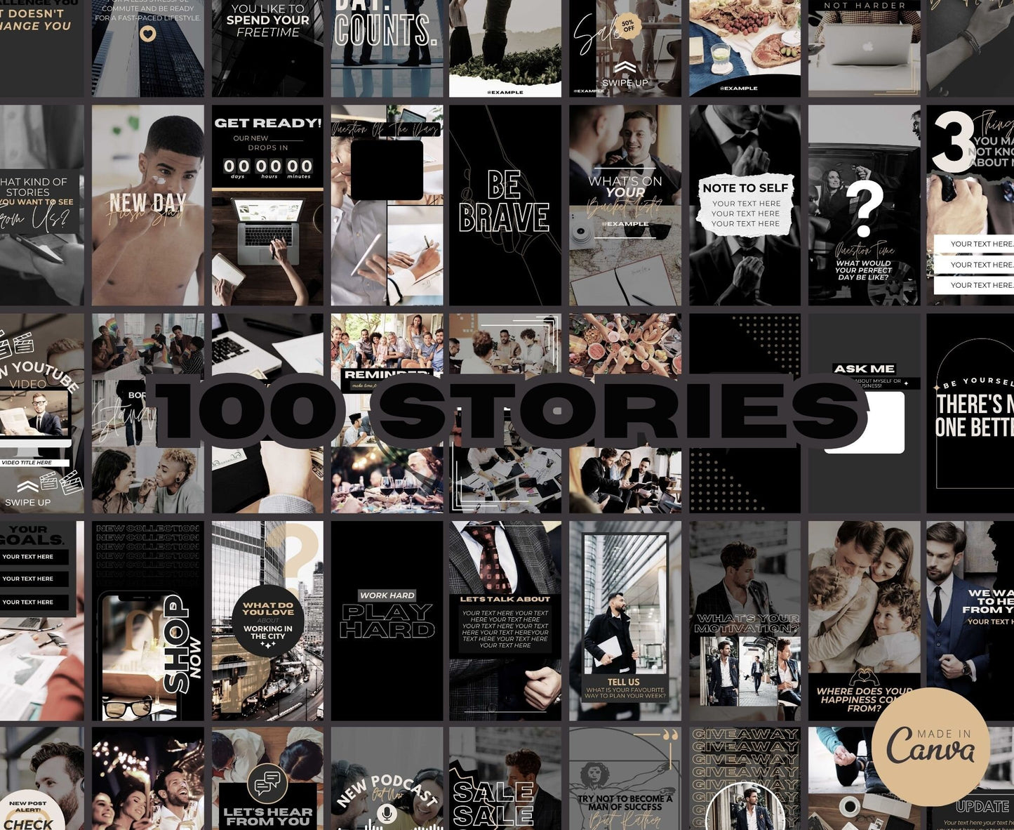 Business Instagram Template Posts Editable on Canva | 325 Social Media Graphics | Black Finance Templates | Instagram Story and Post Designs