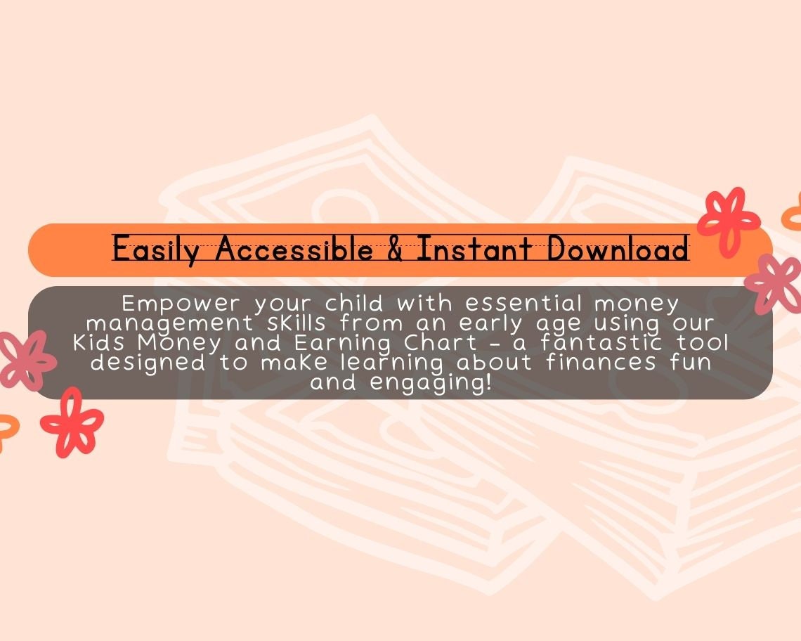 Kids Money and Earning Chart | Childrens Learning Sheet | Teach Kids & Toddlers Pages | Kids Educational Templates For Learning To Earn